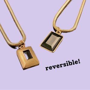 Gold necklace with reversible charm fishtail chain